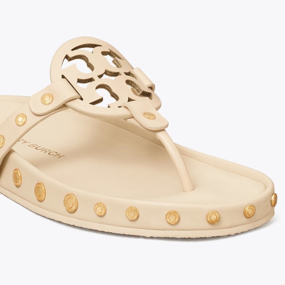 Tory Burch Miller LAST ONES! Cloud Coin Thong Sandals New Cream Ivory Leather - Picture 4 of 11